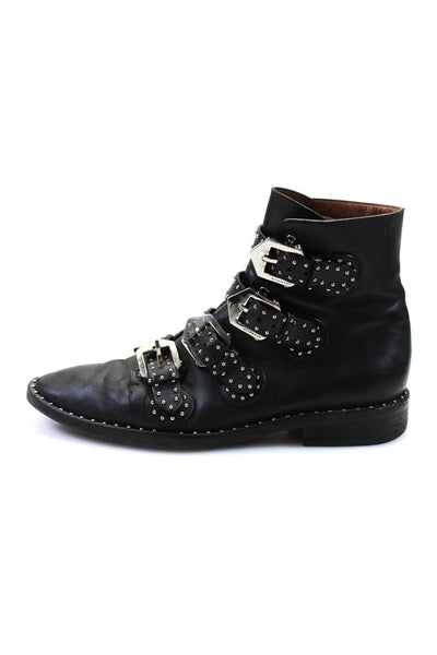 Givenchy Womens Black Studded Strappy Buckles Ankle Boots Shoes Size 10