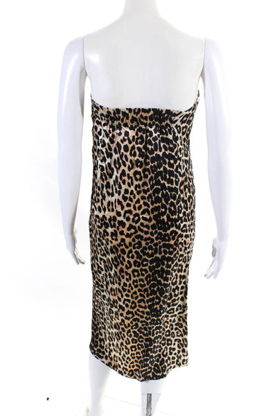 Ganni Womens Silk Blend Animal Print V-Neck Open Back Halter Dress Brown Size 40