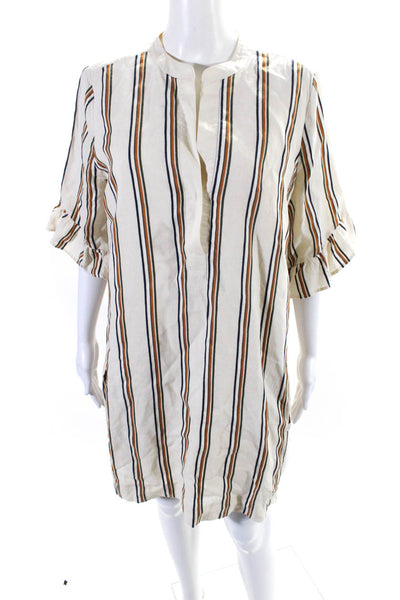 Whistles Womens Cotton Blend Striped Two Pocket Long Sleeve Dress Beige Size M