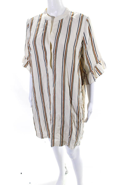 Whistles Womens Cotton Blend Striped Two Pocket Long Sleeve Dress Beige Size M