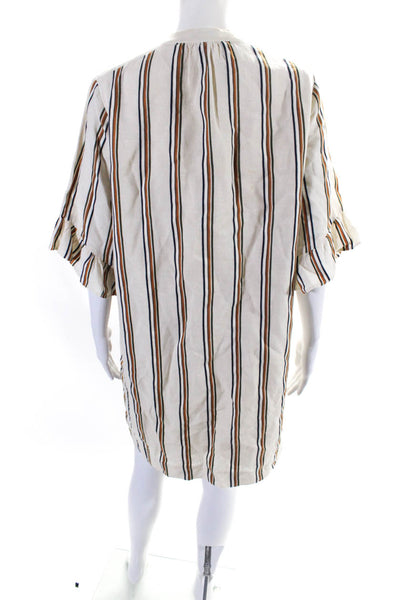 Whistles Womens Cotton Blend Striped Two Pocket Long Sleeve Dress Beige Size M