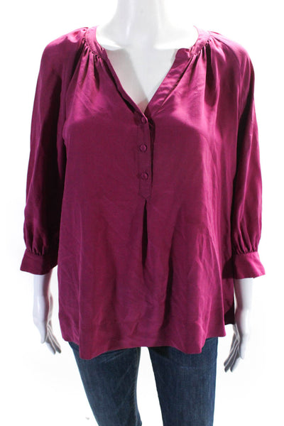 Joie Womens Silk V-Neck Long Sleeve Button Up Pullover Blouse Top Purple Size S