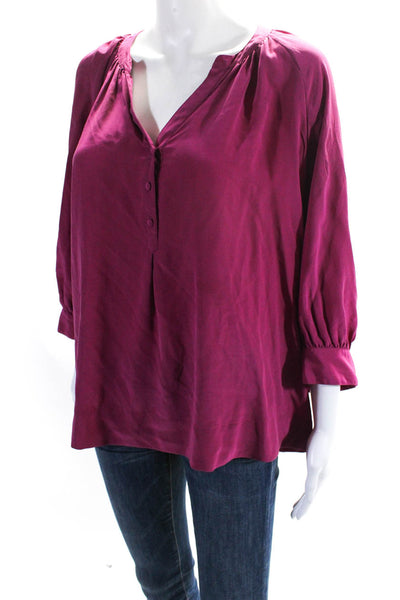 Joie Womens Silk V-Neck Long Sleeve Button Up Pullover Blouse Top Purple Size S