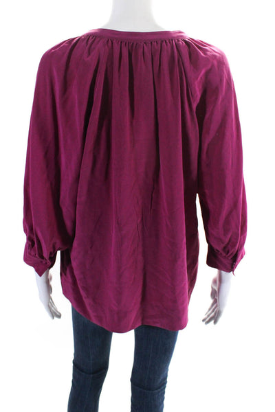 Joie Womens Silk V-Neck Long Sleeve Button Up Pullover Blouse Top Purple Size S