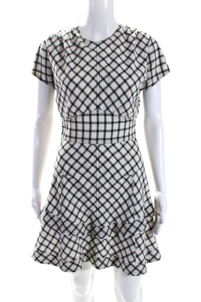 10 Crosby Derek Lam Womens Grid Print Short Sleeve Zip Up Dress Beige Size 2