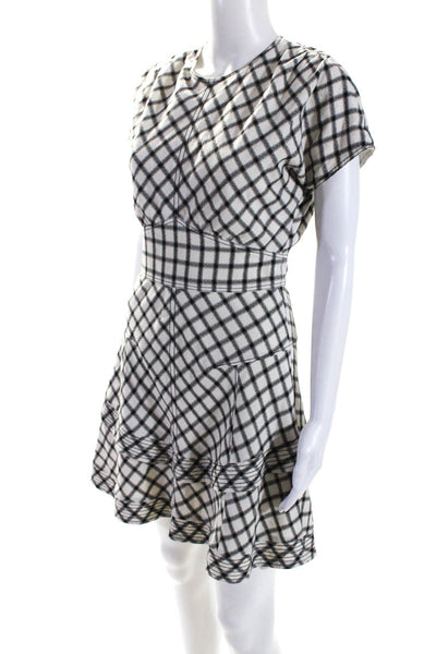 10 Crosby Derek Lam Womens Grid Print Short Sleeve Zip Up Dress Beige Size 2