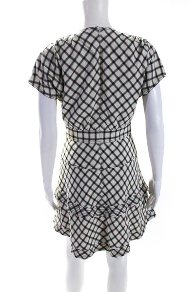 10 Crosby Derek Lam Womens Grid Print Short Sleeve Zip Up Dress Beige Size 2