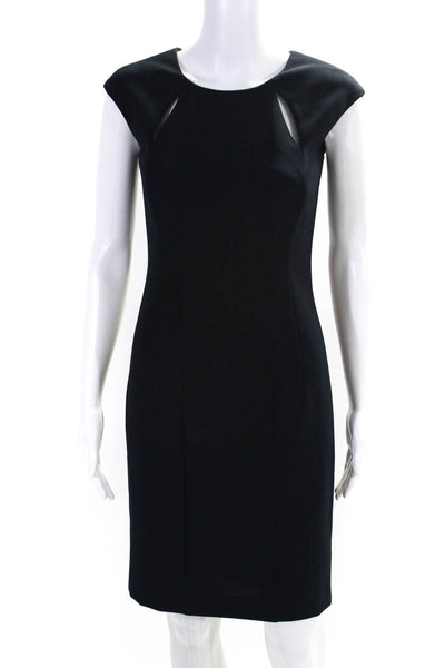 Kay Unger Womens Back Zip Sleeveless Crew Neck Sheath Dress Navy Blue Size 0