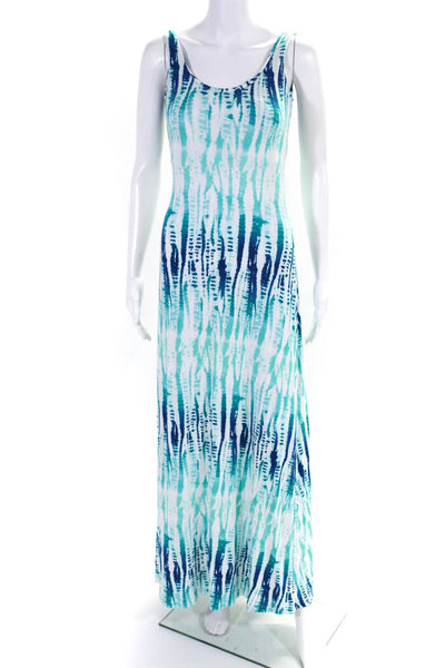 Tart Womens Sleeveless Scoop Neck Knit Tie Dyed Maxi Dress White Blue Size Small