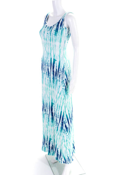 Tart Womens Sleeveless Scoop Neck Knit Tie Dyed Maxi Dress White Blue Size Small