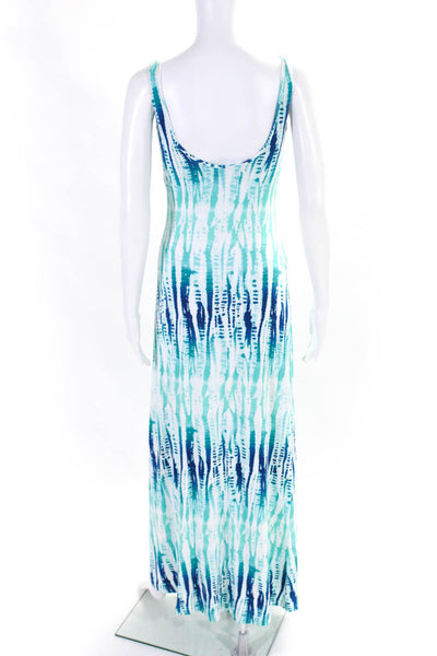 Tart Womens Sleeveless Scoop Neck Knit Tie Dyed Maxi Dress White Blue Size Small