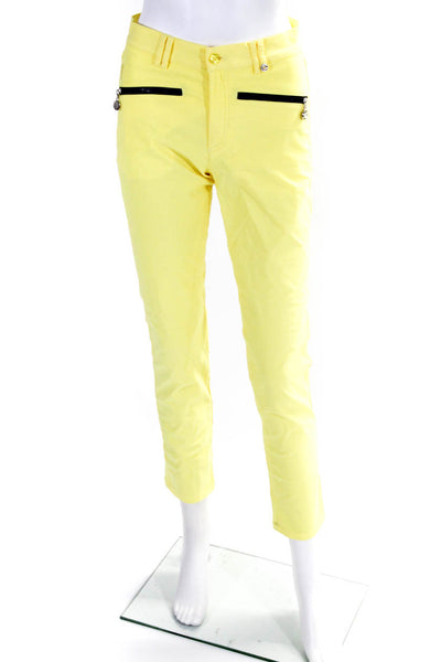 Golfino Womens Zipper Fly Mid Rise Slim Cut Trouser Pants Yellow Cotton Size 4