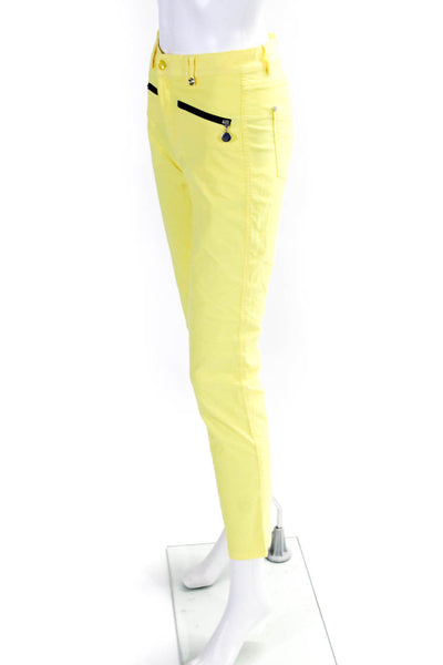 Golfino Womens Zipper Fly Mid Rise Slim Cut Trouser Pants Yellow Cotton Size 4