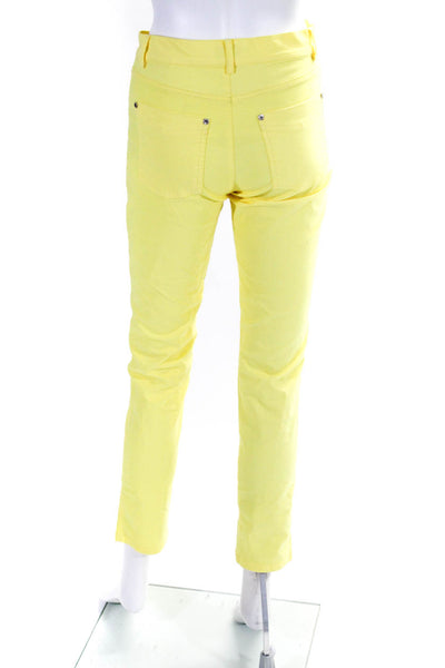 Golfino Womens Zipper Fly Mid Rise Slim Cut Trouser Pants Yellow Cotton Size 4