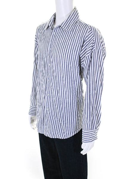 The Lady + The Sailor Mens Cotton Striped Print Button Up Top White Blue Size 3