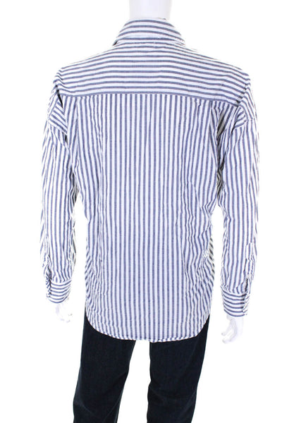 The Lady + The Sailor Mens Cotton Striped Print Button Up Top White Blue Size 3