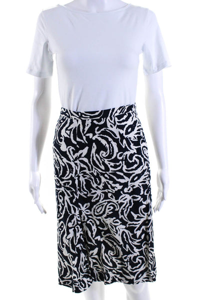 Luca Luca Womens Linen Abstract Print Zip Up Mid Rise A-Line Skirt Black Size 46