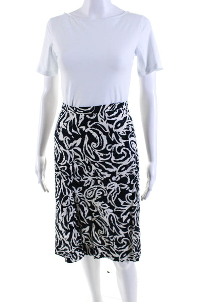 Luca Luca Womens Linen Abstract Print Zip Up Mid Rise A-Line Skirt Black Size 46