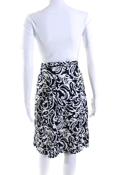 Luca Luca Womens Linen Abstract Print Zip Up Mid Rise A-Line Skirt Black Size 46