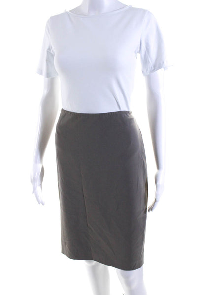 St. John Womens Woven Mid Rise Zip Up Knee Length Pencil Skirt Gray Size 10