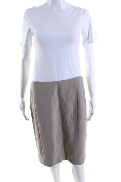 Ralph Lauren Black Label Womens Woven Zip Up Pencil Skirt Beige Size 10