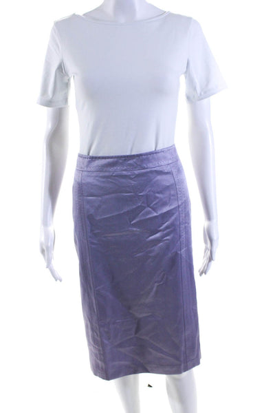 Max Mara Womens Cotton Satin Mid Rise Zip Up Pencil Skirt Lavender Size 14