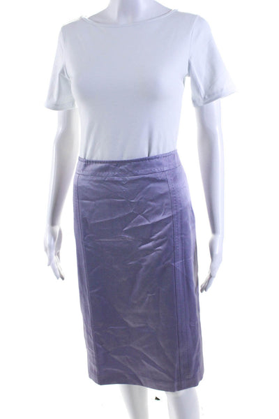 Max Mara Womens Cotton Satin Mid Rise Zip Up Pencil Skirt Lavender Size 14