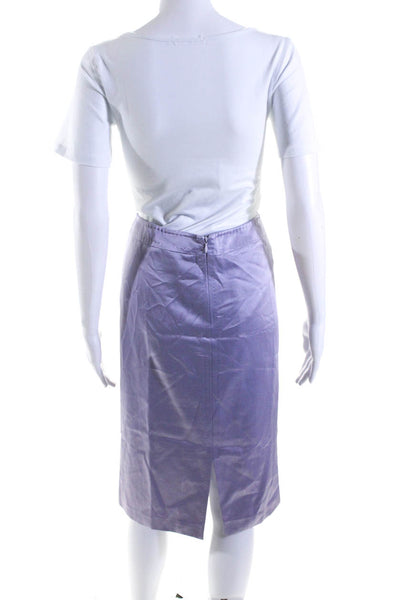 Max Mara Womens Cotton Satin Mid Rise Zip Up Pencil Skirt Lavender Size 14