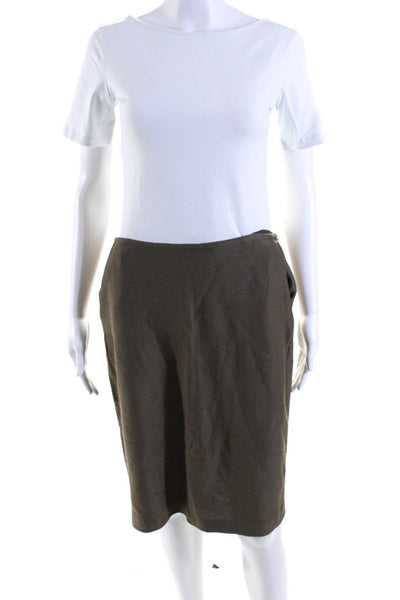 St. John Womens Textured Mid Rise Zip Up Knee Length Pencil Skirt Brown Size 8