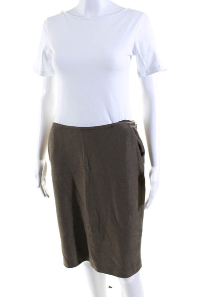 St. John Womens Textured Mid Rise Zip Up Knee Length Pencil Skirt Brown Size 8