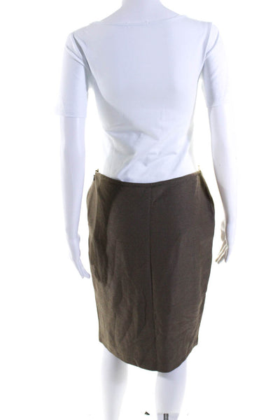 St. John Womens Textured Mid Rise Zip Up Knee Length Pencil Skirt Brown Size 8