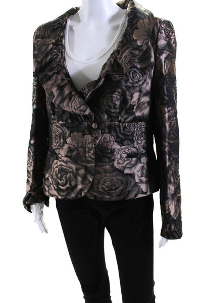 Armani Collezioni Womens Floral Button Up Blazer Jacket Beige Black Size 14