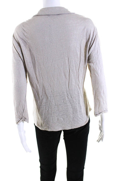 Gerard Darel Womens Linen Jersey Knit Collared 1/2 Button Up Blouse Beige Size 1