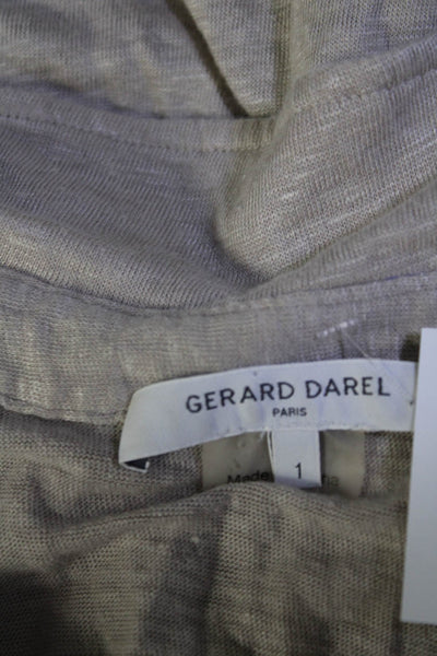 Gerard Darel Womens Linen Jersey Knit Collared 1/2 Button Up Blouse Beige Size 1