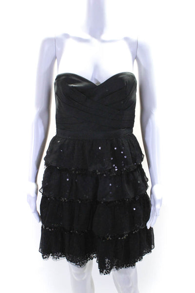 BCBGMAXAZRIA Womens Sequin Pleated Sleeveless Zip Up Mini Dress Black Size 8