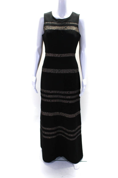 BCBGMAXAZRIA Womens Lace Striped Round Neck Sleeveless Maxi Dress Black Size 8