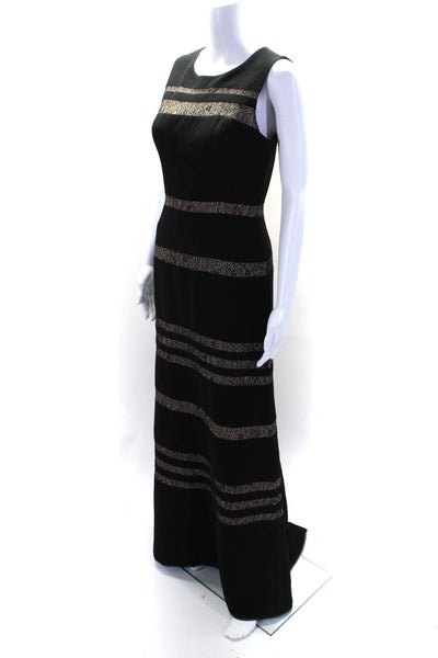 BCBGMAXAZRIA Womens Lace Striped Round Neck Sleeveless Maxi Dress Black Size 8