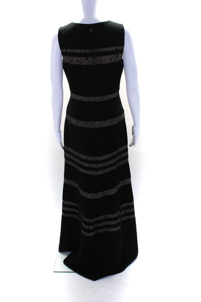 BCBGMAXAZRIA Womens Lace Striped Round Neck Sleeveless Maxi Dress Black Size 8