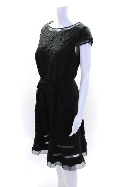 Adrianna Papell Womens Cotton Embroidered Short Sleeve Maxi Dress Black Size 12