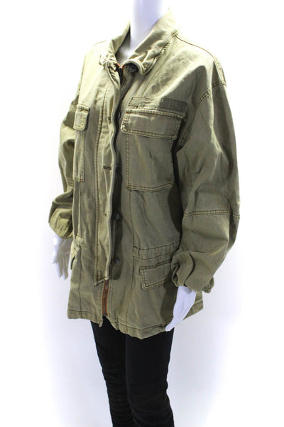 Free People Womens Cotton Collared Long Sleeve Zip Up Cargo Jacket Green Size M