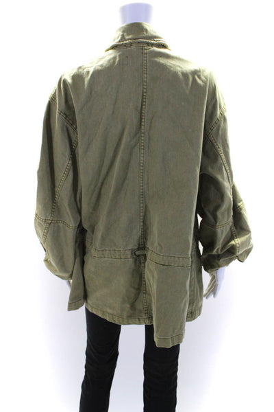 Free People Womens Cotton Collared Long Sleeve Zip Up Cargo Jacket Green Size M