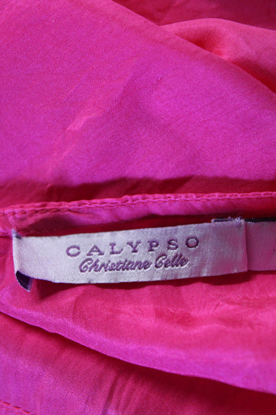 Calypso Womens Short Sleeve V Neck Embroidered Blouse Pink Size Medium