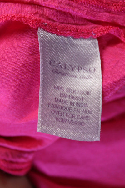 Calypso Womens Short Sleeve V Neck Embroidered Blouse Pink Size Medium