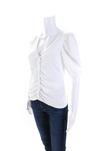 Nation LTD Womens Cotton Ruched Front V-Neck Half Sleeve Blouse White Size XS