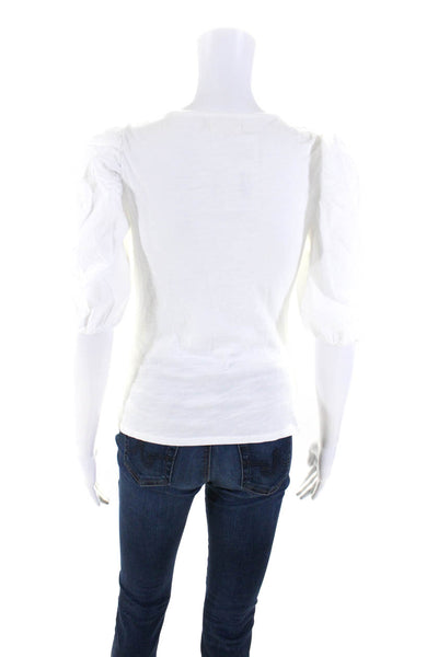 Nation LTD Womens Cotton Ruched Front V-Neck Half Sleeve Blouse White Size XS