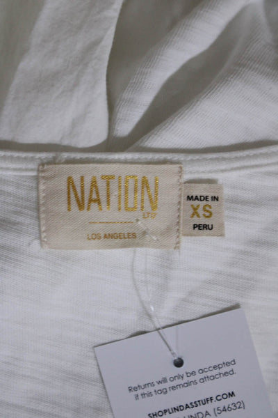 Nation LTD Womens Cotton Ruched Front V-Neck Half Sleeve Blouse White Size XS