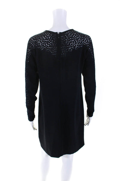 Reiss Womens Lace Trim Long Sleeve Knee Length Shift Dress Navy Blue Size 6 US