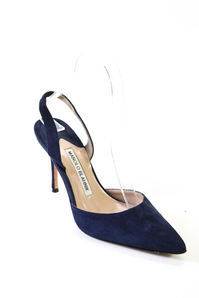 Manolo Blahnik Womens Suede Pointed Toe Slingback Heels Carolyne Pumps Navy Size