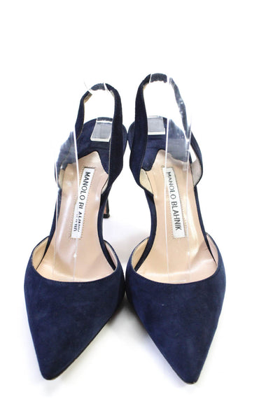 Manolo Blahnik Womens Suede Pointed Toe Slingback Heels Carolyne Pumps Navy Size