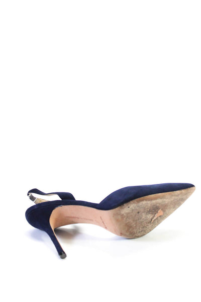 Manolo Blahnik Womens Suede Pointed Toe Slingback Heels Carolyne Pumps Navy Size